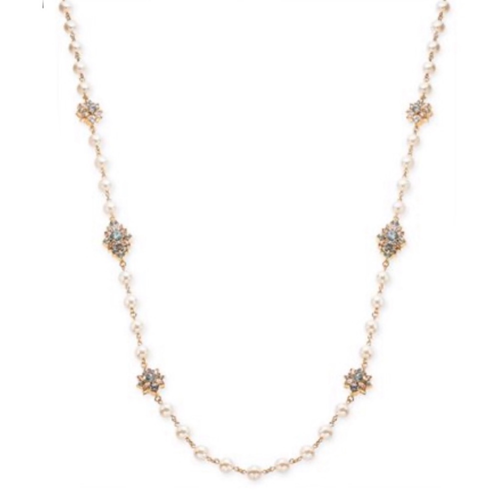 Gold-Tone Imitation Pearl & Crystal Long Necklace
